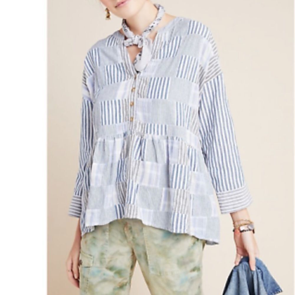 Maeve The Zoe Swing Patchwork Blouse in Patchwork